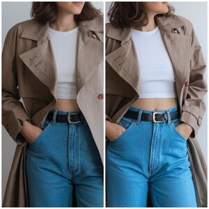 Vintage Neutral Oversized Taupe Brown Full Length Classic Raincoat Trench‎ Coat